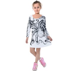 Animal Game Asset Call Invertebrate Kids  Long Sleeve Velvet Dress by Wegoenart