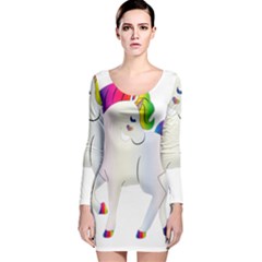 Rainbow Unicorn Unicorn Heart Long Sleeve Velvet Bodycon Dress by Wegoenart