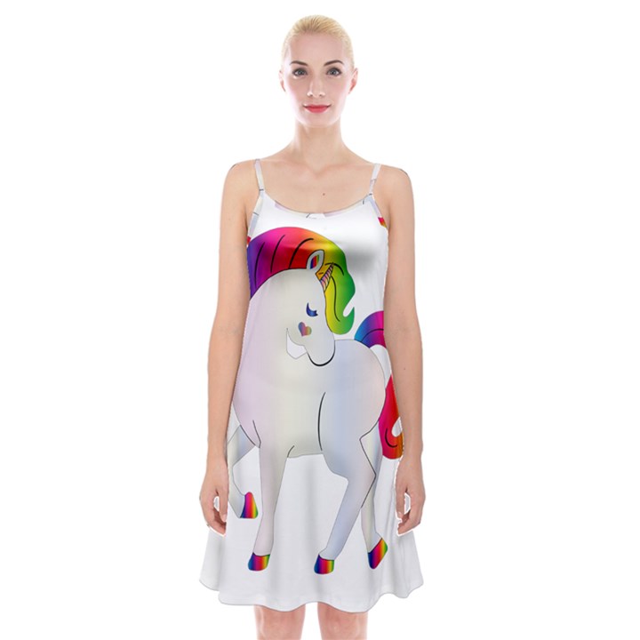 Rainbow Unicorn Unicorn Heart Spaghetti Strap Velvet Dress