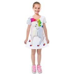 Rainbow Unicorn Unicorn Heart Kids  Short Sleeve Velvet Dress by Wegoenart