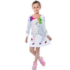 Rainbow Unicorn Unicorn Heart Kids  Long Sleeve Velvet Dress by Wegoenart