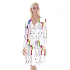 Rainbow Unicorn Unicorn Heart Long Sleeve Velvet Front Wrap Dress by Wegoenart