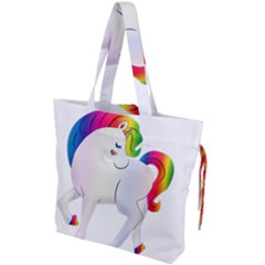 Rainbow Unicorn Unicorn Heart Drawstring Tote Bag by Wegoenart