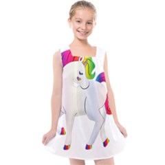 Rainbow Unicorn Unicorn Heart Kids  Cross Back Dress by Wegoenart