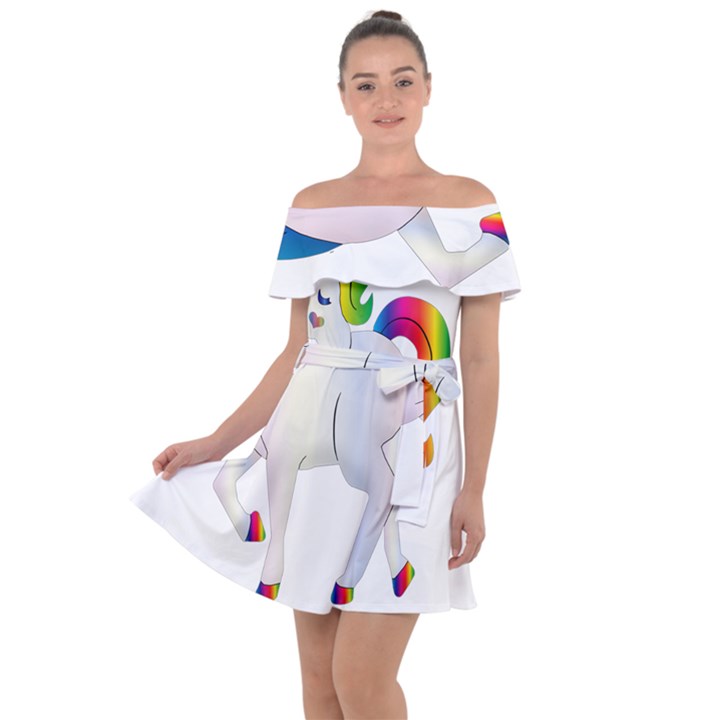 Rainbow Unicorn Unicorn Heart Off Shoulder Velour Dress