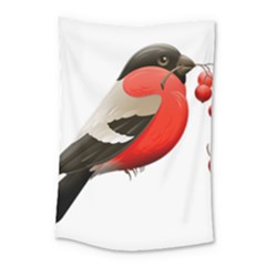 Red Robin Berry Red Berries Bird Small Tapestry by Wegoenart