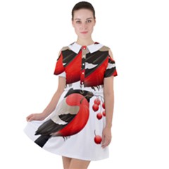 Red Robin Berry Red Berries Bird Short Sleeve Shoulder Cut Out Dress 