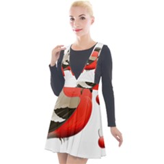 Red Robin Berry Red Berries Bird Plunge Pinafore Velour Dress