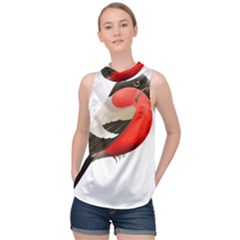 Red Robin Berry Red Berries Bird High Neck Satin Top