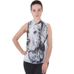 Dog Animal Domestic Animal Doggie Mock Neck Chiffon Sleeveless Top by Wegoenart