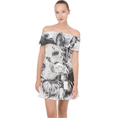 Dog Animal Domestic Animal Doggie Off Shoulder Chiffon Dress