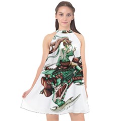 Furry Rocket Spaceship Fairy Halter Neckline Chiffon Dress 