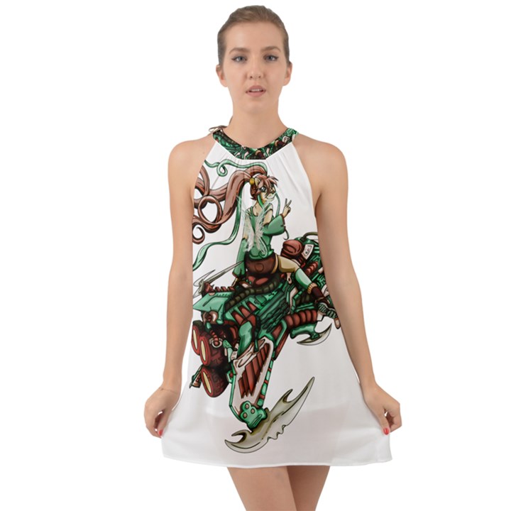 Furry Rocket Spaceship Fairy Halter Tie Back Chiffon Dress