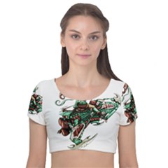 Furry Rocket Spaceship Fairy Velvet Short Sleeve Crop Top 