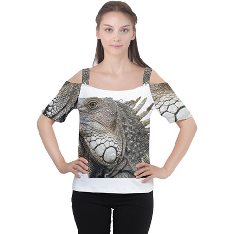 Iguana Portrait Profile Close Up Cutout Shoulder Tee by Wegoenart