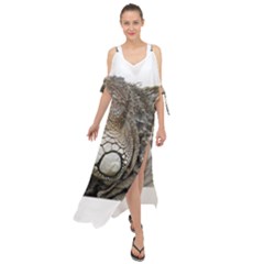 Iguana Portrait Profile Close Up Maxi Chiffon Cover Up Dress