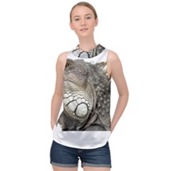 Iguana Portrait Profile Close Up High Neck Satin Top