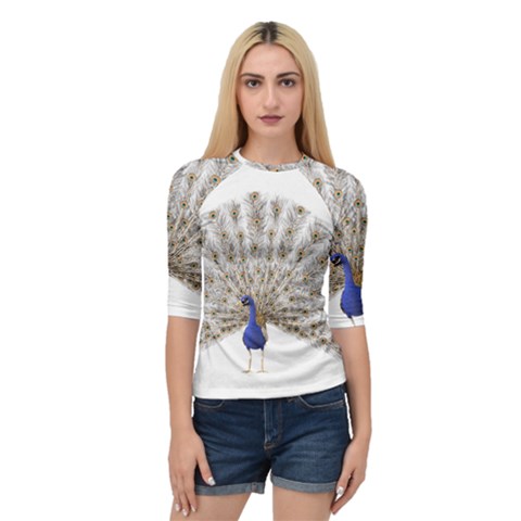 Peacock Colorful Bird Feather Blue Quarter Sleeve Raglan Tee by Wegoenart