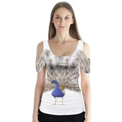 Peacock Colorful Bird Feather Blue Butterfly Sleeve Cutout Tee 