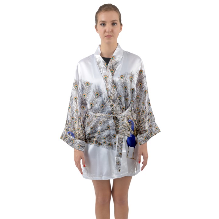 Peacock Colorful Bird Feather Blue Long Sleeve Kimono Robe