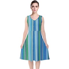 Painted Stripe V-neck Midi Sleeveless Dress 