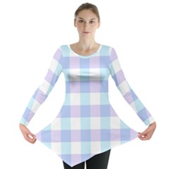 Gingham Duo Aqua On Lavender Long Sleeve Tunic  by retrotoomoderndesigns