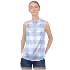 Gingham Duo Aqua On Lavender High Neck Satin Top