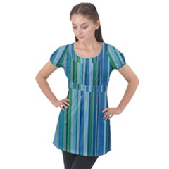 Painted Stripe Puff Sleeve Tunic Top