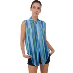 Painted Stripe Sleeveless Chiffon Button Shirt