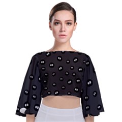 Totoro - Soot Sprites Pattern Tie Back Butterfly Sleeve Chiffon Top