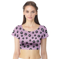 Totoro - Soot Sprites Pattern Short Sleeve Crop Top by Valentinaart