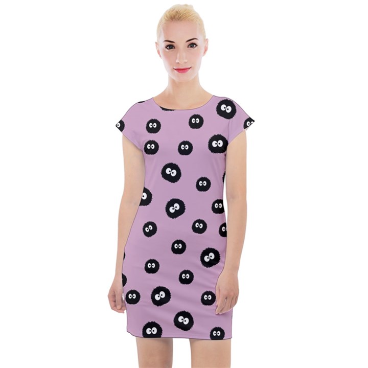 Totoro - Soot Sprites Pattern Cap Sleeve Bodycon Dress