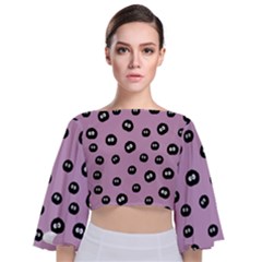 Totoro - Soot Sprites Pattern Tie Back Butterfly Sleeve Chiffon Top