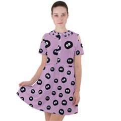 Totoro - Soot Sprites Pattern Short Sleeve Shoulder Cut Out Dress  by Valentinaart