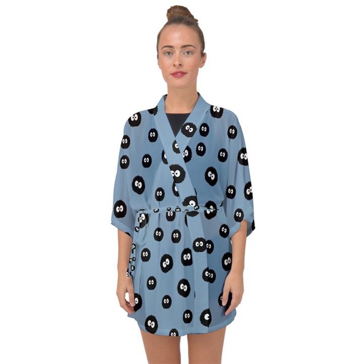 Totoro - Soot Sprites Pattern Half Sleeve Chiffon Kimono