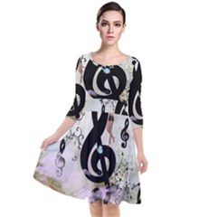 Dancing On A Clef Quarter Sleeve Waist Band Dress