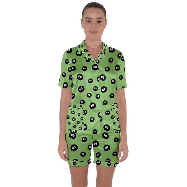 Totoro - Soot Sprites Pattern Satin Short Sleeve Pyjamas Set