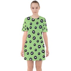 Totoro - Soot Sprites Pattern Sixties Short Sleeve Mini Dress by Valentinaart