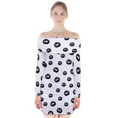 Totoro - Soot Sprites Pattern Long Sleeve Off Shoulder Dress by Valentinaart