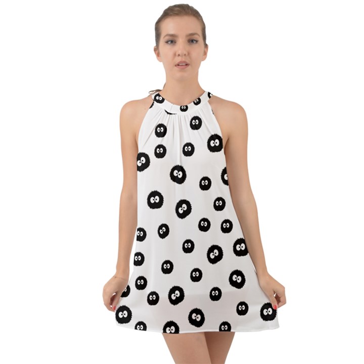 Totoro - Soot Sprites Pattern Halter Tie Back Chiffon Dress