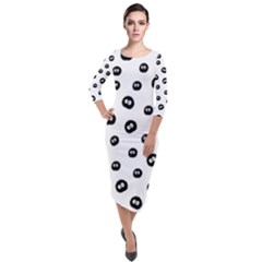 Totoro - Soot Sprites Pattern Quarter Sleeve Midi Velour Bodycon Dress