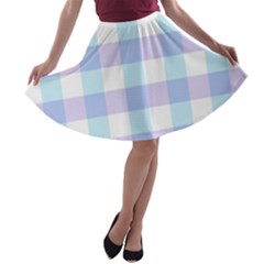 Gingham Duo Aqua On Lavender A-line Skater Skirt by retrotoomoderndesigns