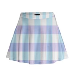 Gingham Duo Aqua On Lavender Mini Flare Skirt by retrotoomoderndesigns