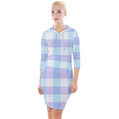 Gingham Duo Aqua On Lavender Quarter Sleeve Hood Bodycon Dress