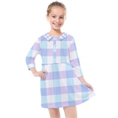 Gingham Duo Aqua On Lavender Kids  Quarter Sleeve Shirt Dress