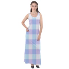 Gingham Duo Aqua On Lavender Sleeveless Velour Maxi Dress