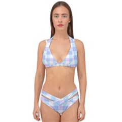 Gingham Duo Aqua On Lavender Double Strap Halter Bikini Set