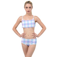 Gingham Duo Aqua On Lavender Layered Top Bikini Set