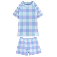 Gingham Duo Aqua On Lavender Kids  Swim Tee And Shorts Set