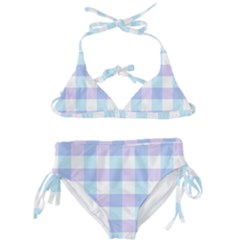 Gingham Duo Aqua On Lavender Kids  Classic Bikini Set